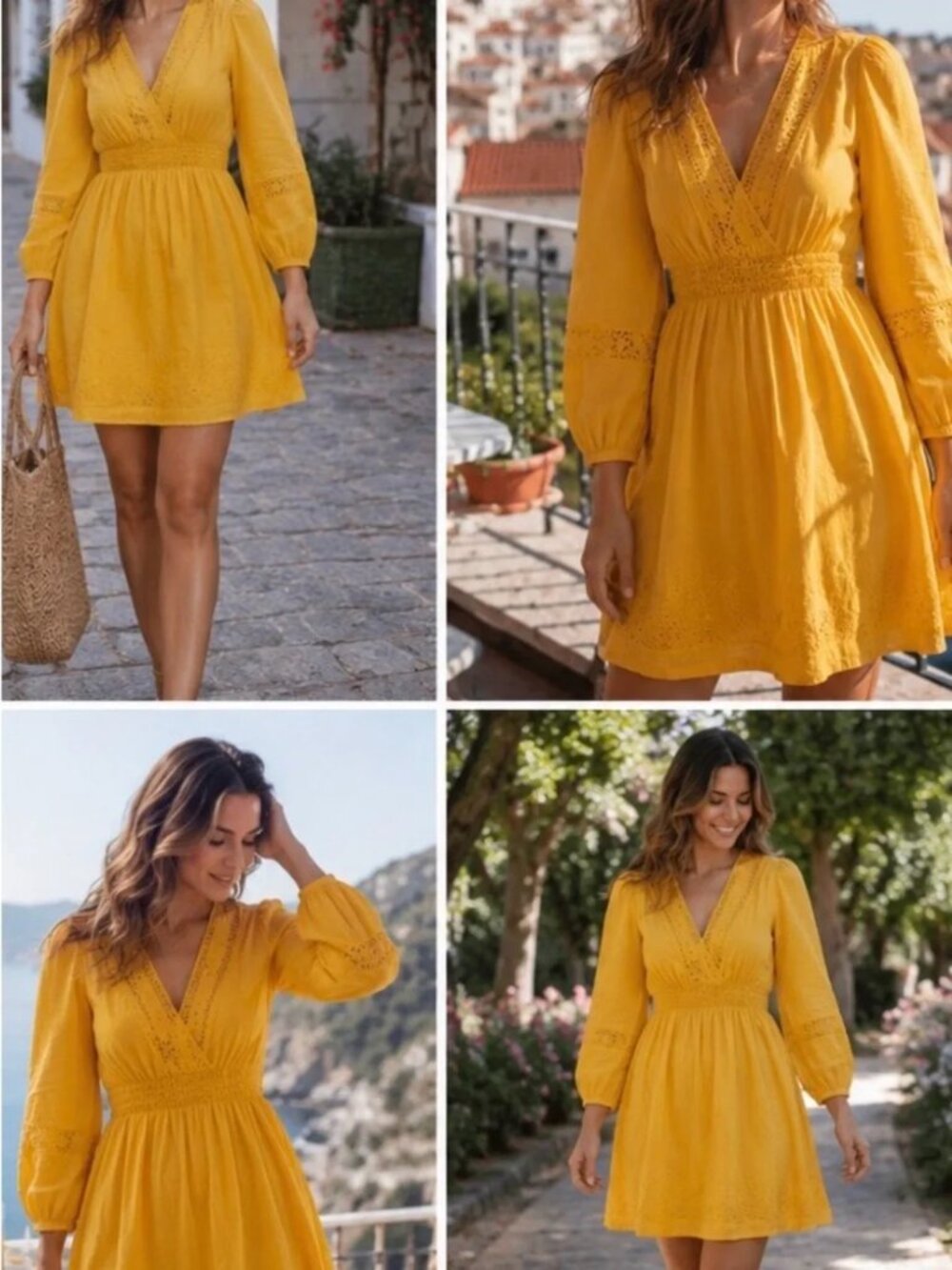J.Crew Mustard Yellow Cotton V-Neck Long Sleeve Mini Dress Size Small